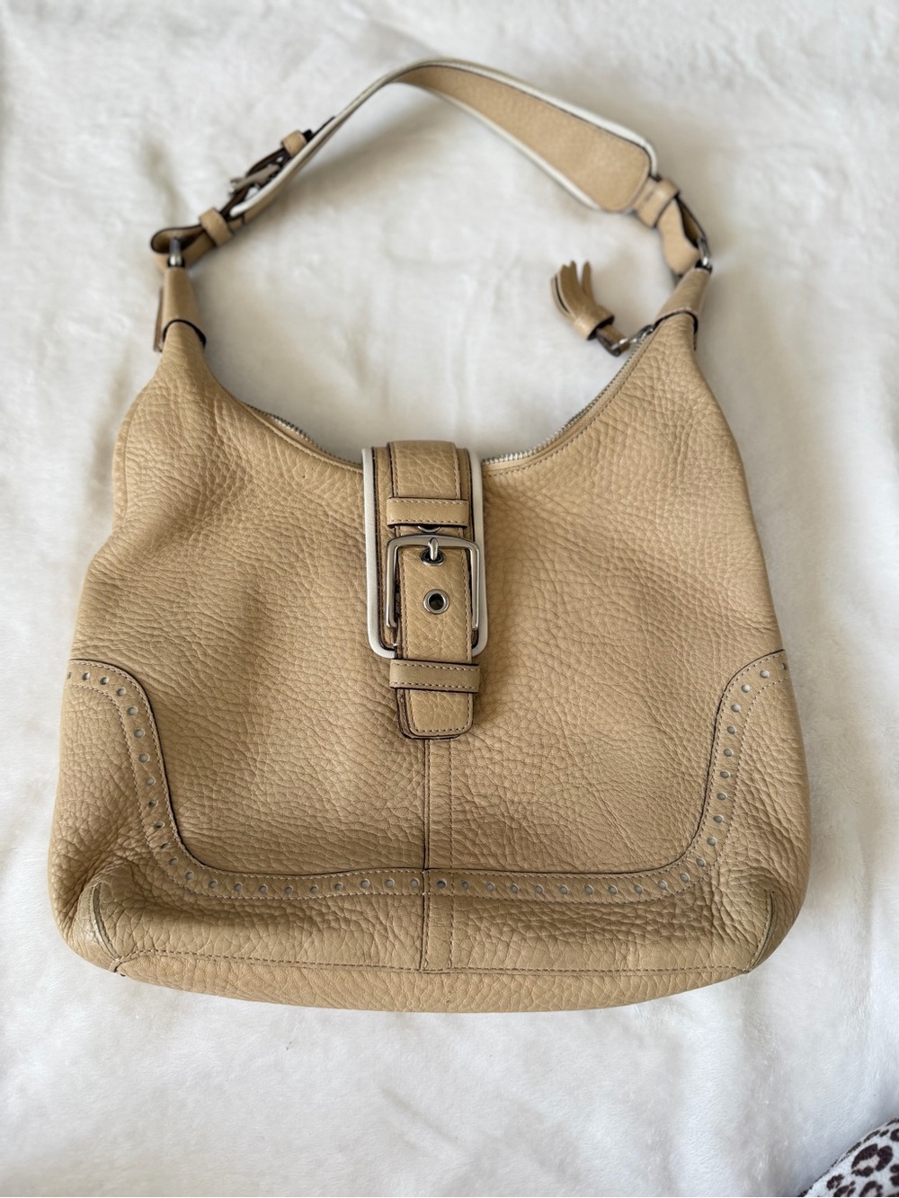 Coach Pebbled Leather Shoulder Bag in Tan